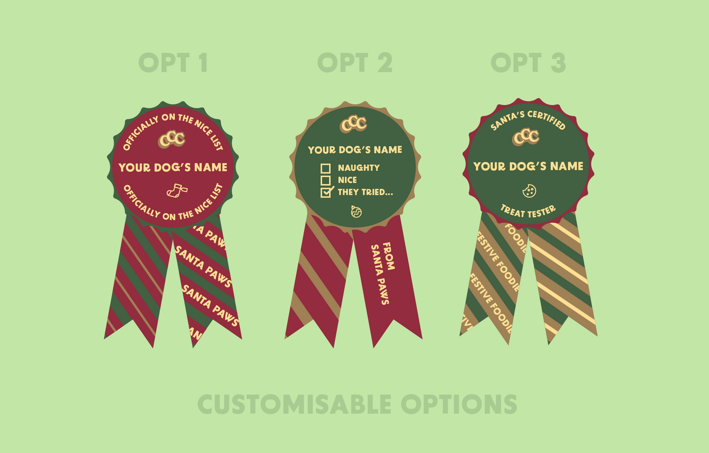 Customisable Christmas Rosettes - 3 Designs